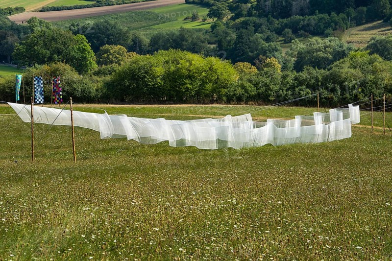The installation Aurora by Kirsten Sauer (kisa.), 12th international wind art festival 2025, landscape exhibition bewegter wind, Zierenberg, Northern Hesse, Germany