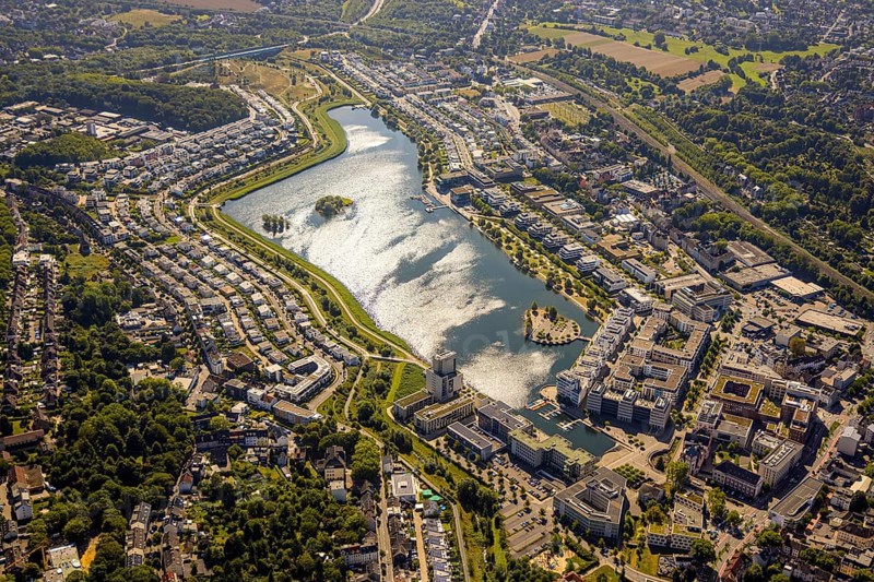 Aerial view, Phoenix-West, Phoenix-East, Phoenix Lake, Hörde, former steelworks site, Dortmund, Ruhr area, North Rhine-Westphalia, Germany