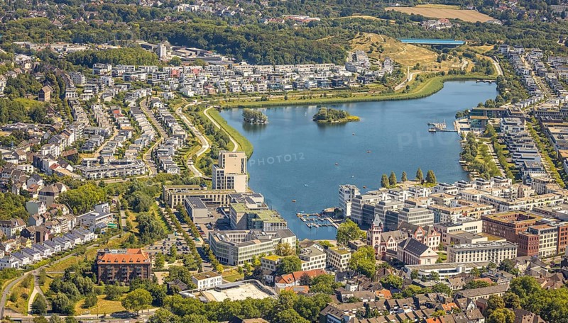 Aerial view, Phoenix-West, Phoenix-East, Phoenix Lake, Hörde, former steelworks site, Dortmund, Ruhr area, North Rhine-Westphalia, Germany