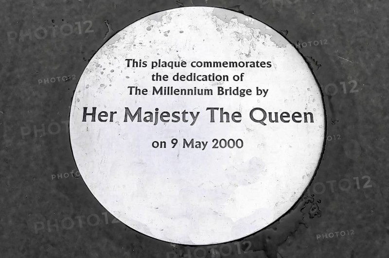 Plaque commemorating the inauguration of the Millennium Bridge by the Queen on 9 May 2000, London, England, United Kingdom