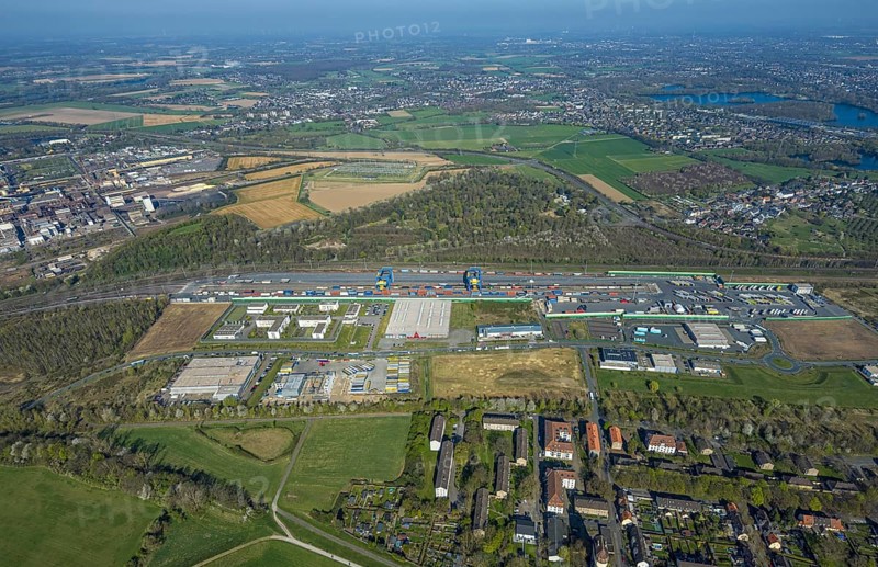 Aerial view, duisport, logport III Hohenbudberg, logport 3, industrial estate with Anssems.com trailer, Friemersheim, Duisburg, Ruhr area, North Rhine-Westphalia, Germany
