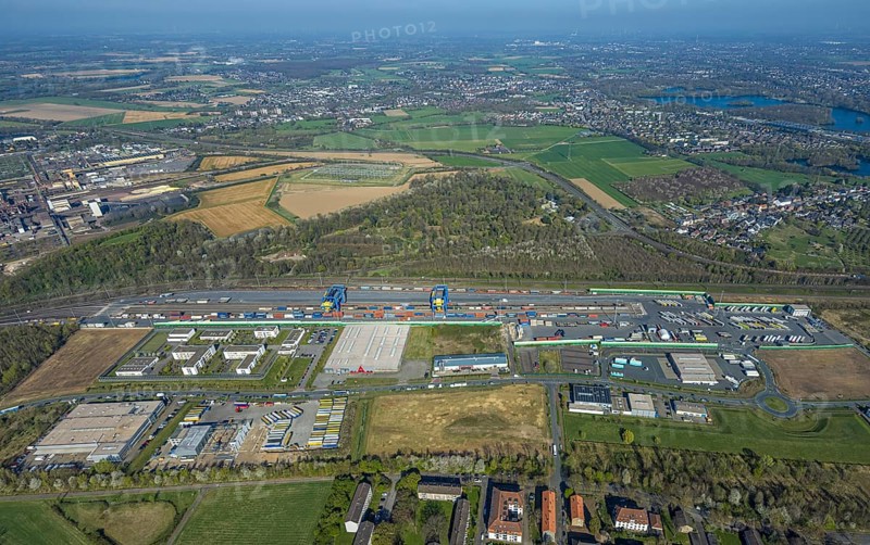 Aerial view, duisport, logport III Hohenbudberg, logport 3, industrial estate with Anssems.com trailer, Friemersheim, Duisburg, Ruhr area, North Rhine-Westphalia, Germany