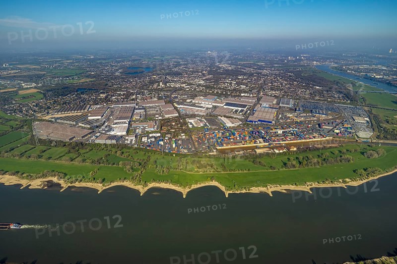 Aerial view, duisport, logport I Rheinhausen, logport 1, container port, Duisburg harbour D3T Duisburg Trimodal Terminal, automobile logistics, Friemersheim, Duisburg, Ruhr area, North Rhine-Westphalia, Germany