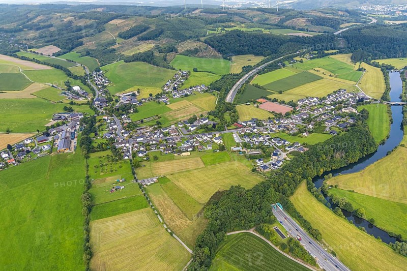 Aerial view, construction site at the motorway A 46 with tunnel entrance and tunnel exit Olpe, Meschede, Sauerland, North Rhine-Westphalia, Germany, DE, Europe, aerial view, aerial photography, aerial photography, Ruhr area, road traffic, tunnel, tunnel entrance of the motorway 46 near Olpe, overview, bird's-eye view, overview