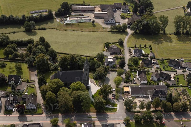 Aerial view, St. Pankratius cath. Church, Raphaelschule Eslohe - Reiste sub-location with solar roof, construction site, Reiste, Eslohe, Sauerland, North Rhine-Westphalia, Germany, place of worship, construction work, construction area, building site, building plots, construction project, education, educational institution, DE, roof with solar panels, Europe, religious community, place of worship, sacred site, church, parish, denomination, educational institute, aerial view, aerial photography, aerial photography, Meschede, photovoltaic system, religion, religious site, Ruhr area, school, solar, solar system, solar roof, solar energy, solar panels, solar power system, overview, bird's-eye view, overview