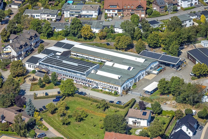 Aerial photo, town hall, citizens' office and job centre Märkischer Kreis, Kierspe railway station, Kierspe, Sauerland, North Rhine-Westphalia, Germany, authority, community centre, DE, Europe, municipal administration, aerial photograph, aerial photography, aerial photography, Ruhr area, city administration, overview, bird's-eye view, bird's-eye view, overview