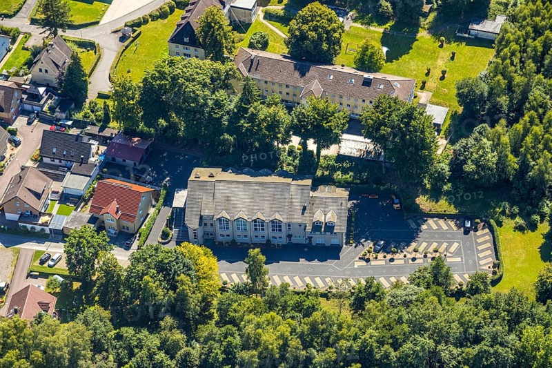 Aerial view, evang. Johanneswerk Waldheimat, Am Stade, Evangeliumschristen-Baptisten-Brüdergemeinde am Florianweg, Rönsahl, Kierspe, Sauerland, North Rhine-Westphalia, Germany, DE, Europe, aerial view, aerial photography, aerial photography, Ruhr area, overview, bird's-eye view, birds-eyes view, overview