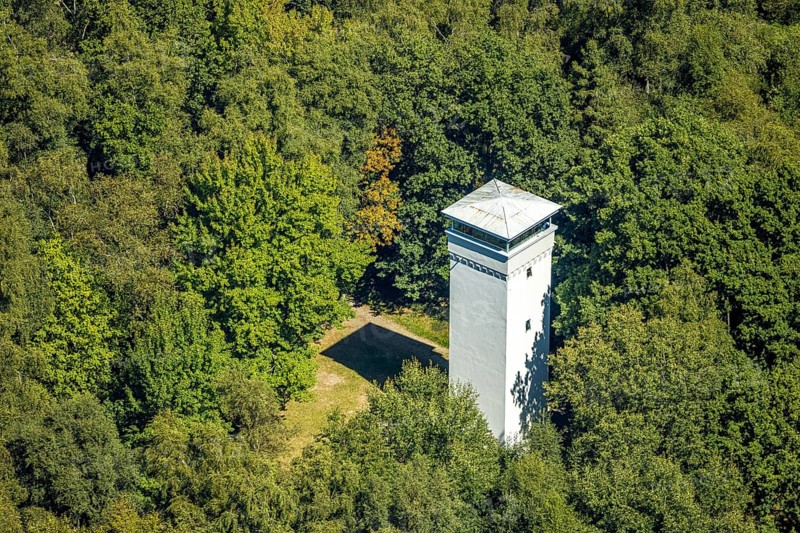 Aerial view, Wienhagen Tower in the forest, memorial to the fallen of the First World War, Elbringhausen, Kierspe, Sauerland, North Rhine-Westphalia, Germany, observation tower, DE, monument, Europe, aerial view, aerial photography, aerial photography, Ruhr area, tower, overview, bird's-eye view, overview, white tower