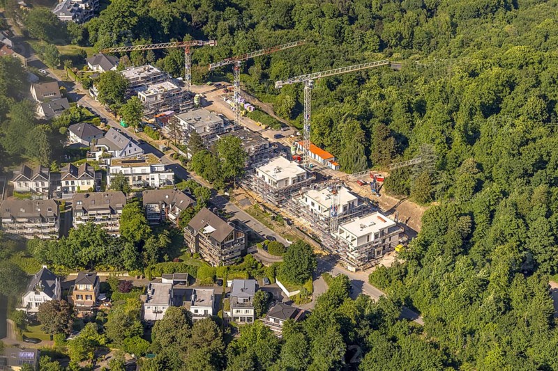 Aerial view, construction site with new development area Bredeney Park, Weg Zur Platte, Bredeney, Essen, Ruhr area, North Rhine-Westphalia, Germany