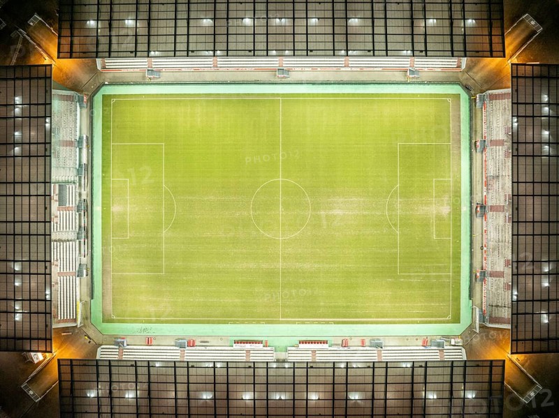Aerial view, football stadium at the Hafenstraße of the club Rot-Weiß Essen, 3rd Bundesliga, Essen-Borbeck, stands, Essen, Ruhr area, North Rhine-Westphalia, Germany Copyright: Blossey Mantler