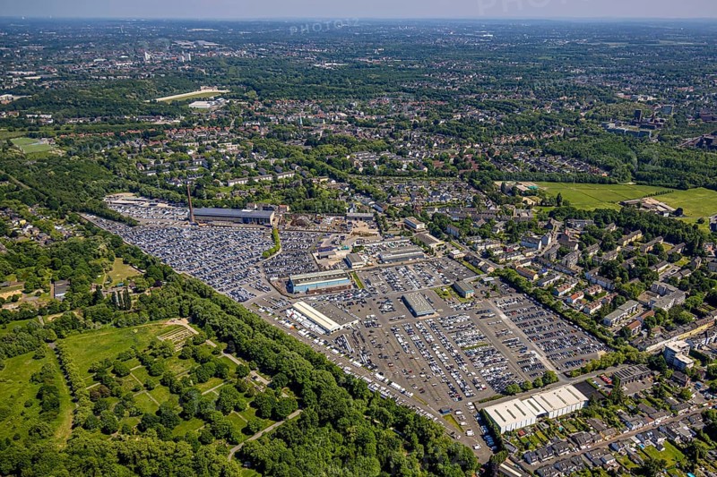 Aerial view, car park of CAT Automobillogistik Essen GmbH, Katernberg, Essen, Ruhr area, North Rhine-Westphalia, Germany