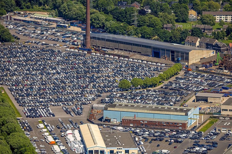 Aerial view, car park of CAT Automobillogistik Essen GmbH, Katernberg, Essen, Ruhr area, North Rhine-Westphalia, Germany