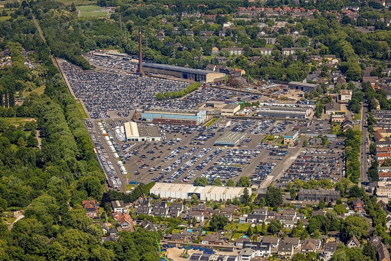Aerial view, car park of CAT Automobillogistik Essen GmbH, Katernberg, Essen, Ruhr area, North Rhine-Westphalia, Germany