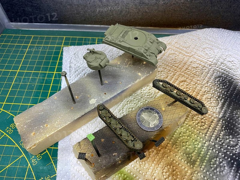 1:100 tank model parts primed for diorama project, Haan, North Rhine-Westphalia, Germany