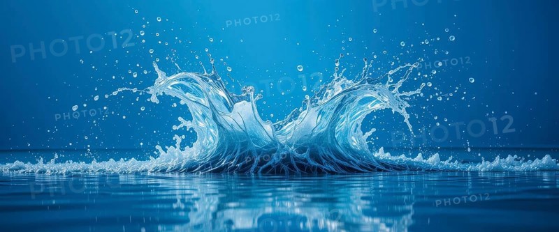 A captivating shot of water, capturing the moment of a splash with fine detail and a serene blue backdrop, AI generated