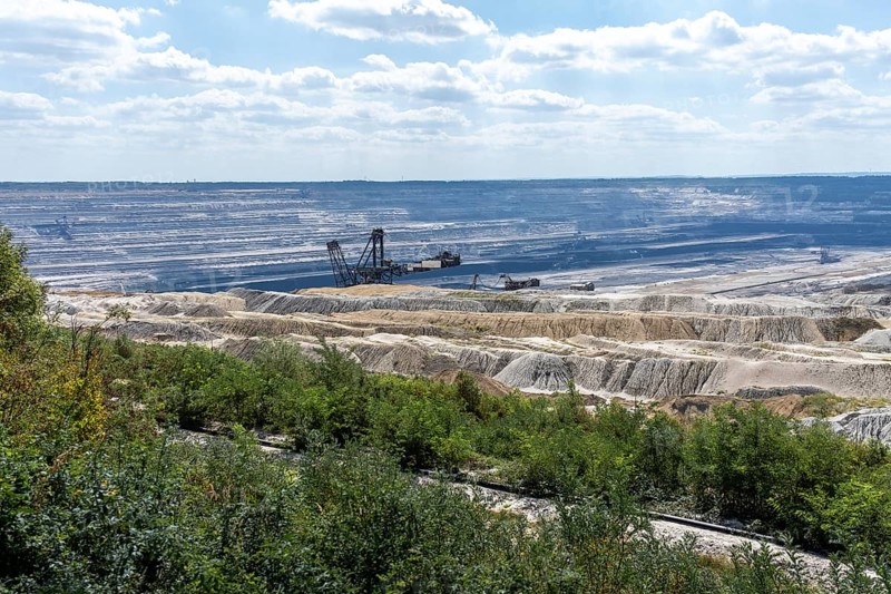 Panorama of Hambach open-cast mine with large excavator near Manheim, North Rhine-Westphalia, Germany