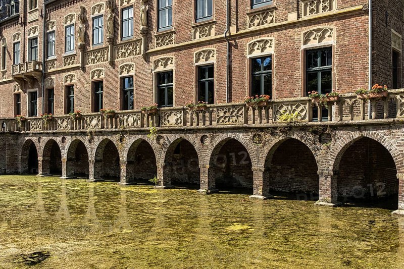 Paffendorf Castle with arcades on the moat, Paffendorf, North Rhine-Westphalia, Germany