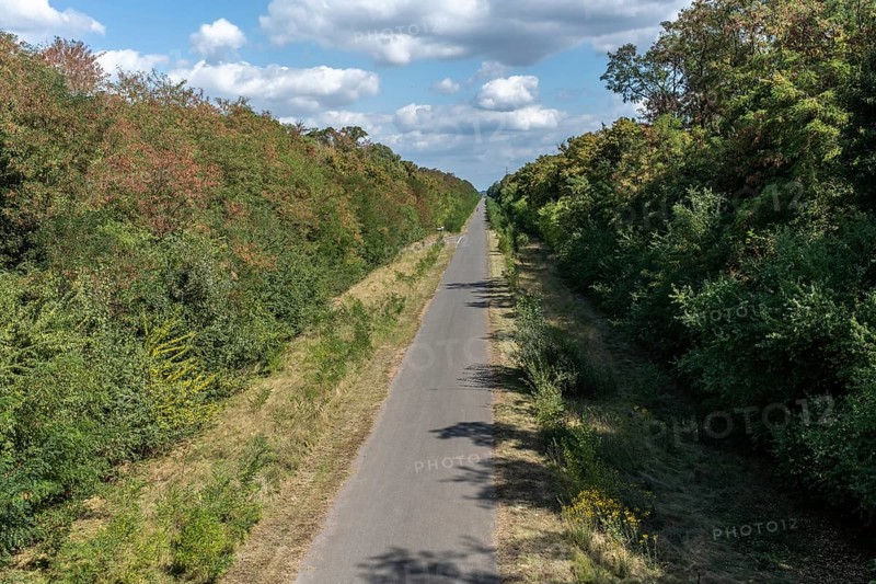 Cycle path on the former railway line of the Hambach open-cast mine, Elsdorf, North Rhine-Westphalia, Germany