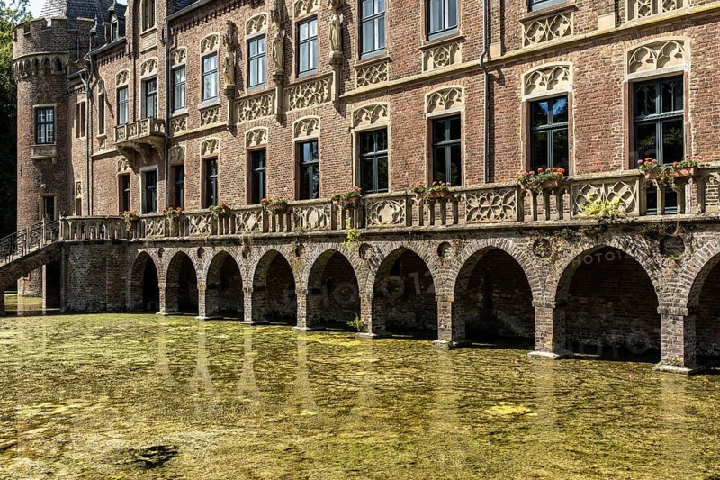 Paffendorf Castle with arcades on the moat, Paffendorf, North Rhine-Westphalia, Germany