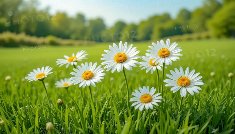 A vibrant field of daisies basks in the sunlight, creating a beautiful and serene scene of nature in full bloom, AI generated