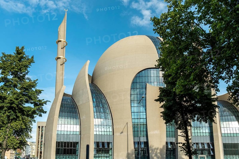 Minaret of the Cologne Mosque Close-up, Cologne, North Rhine-Westphalia, Germany