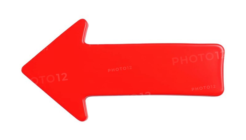 A vibrant red arrow pointing left on a clean white background. This graphic is ideal for emphasizing direction or concepts related to the past, AI generated