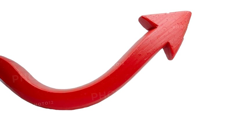 A red arrow pointing upwards, symbolizing growth, progress, or direction, isolated against a white background, AI generated