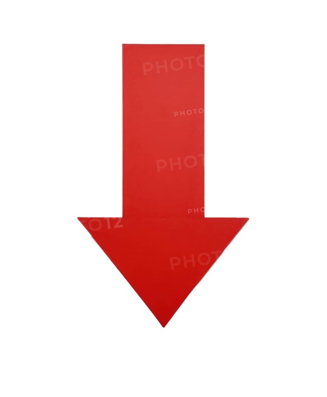 A vibrant red arrow pointing downwards on a stark white background, perfect for visual emphasis, AI generated