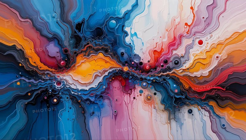 An abstract artwork showcasing a vibrant explosion of colors with flowing, layered textures and organic forms, evoking a sense of energy and movement, AI generated