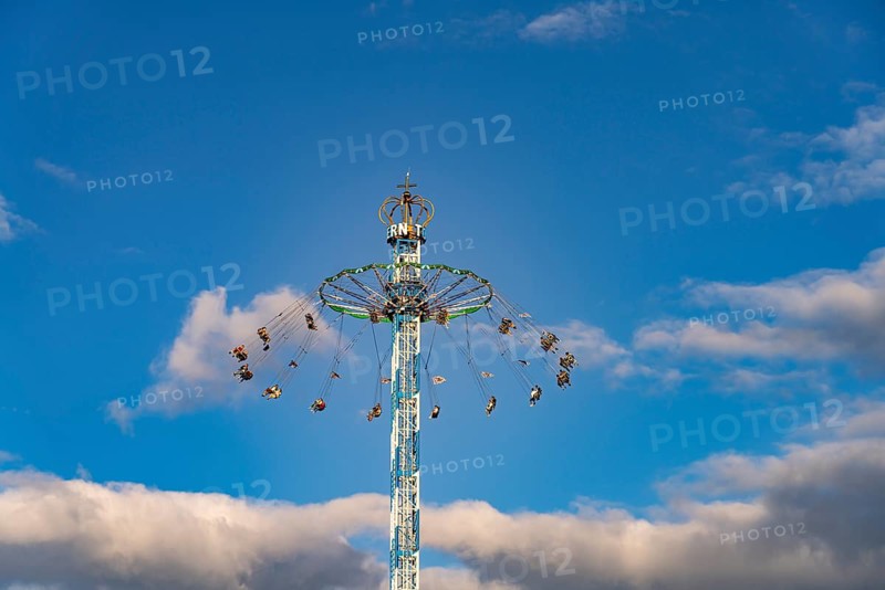 High-chain carousel Bayerntower at the Oktoberfest 2024 in Munich, Bavaria, Germany
