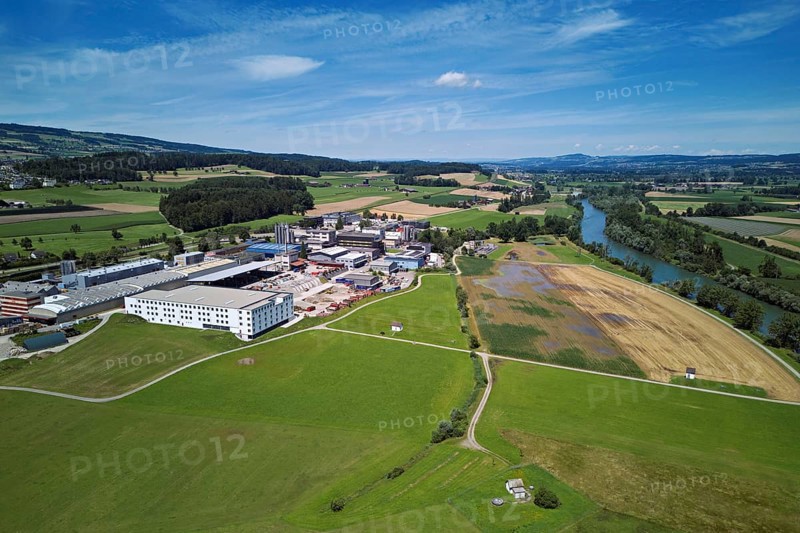 Industrial area, right of the river Reuss, Sins, Freiamt, Canton Aargau, Switzerland