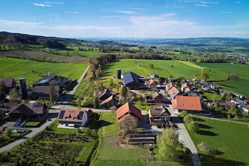 View of the village, at the back left the Lindenberg, Geltwil, Freiamt, Canton, Aargau, Switzerland