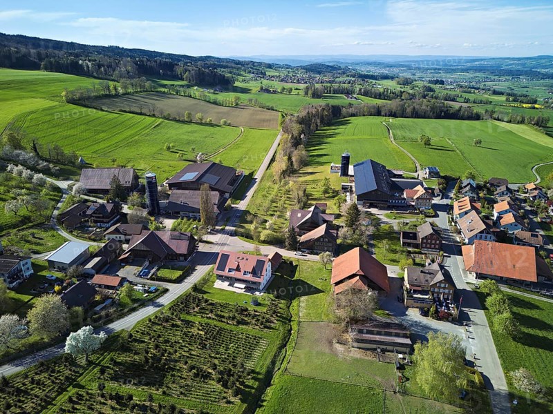 View of the village, at the back left the Lindenberg, Geltwil, Freiamt, Canton, Aargau, Switzerland