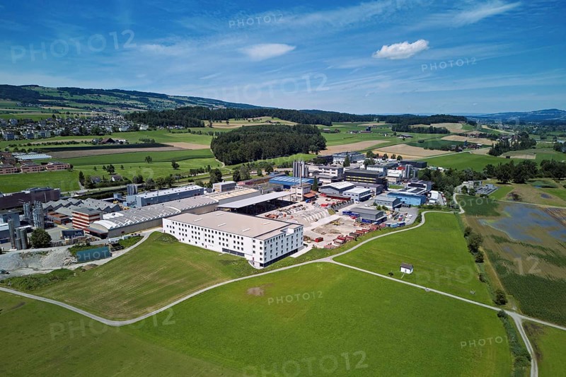 Industrial area, rear Freudenberg and Brunnenweid, Sins, Freiamt, Canton, Aargau, Switzerland