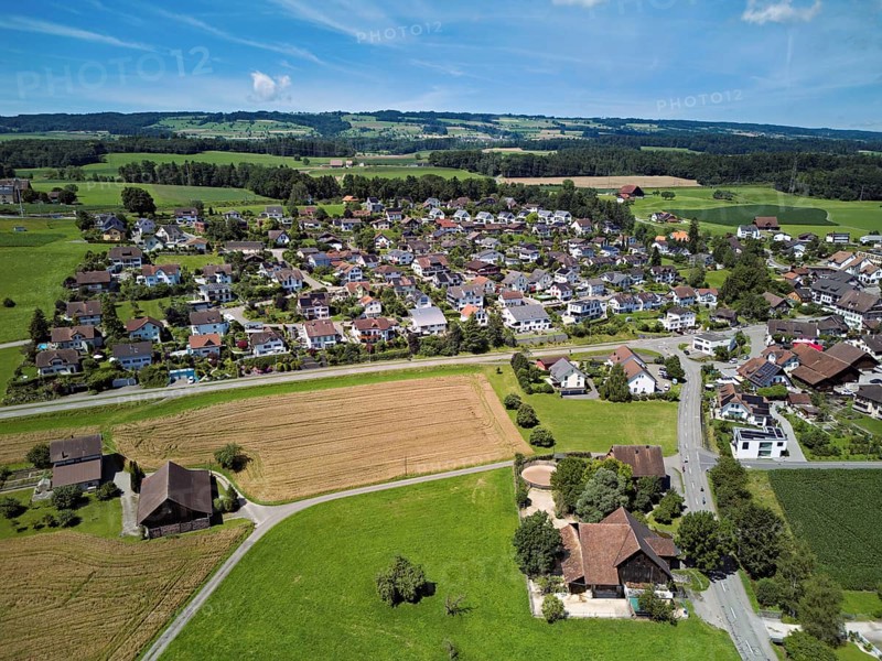 View from the village behind the Lindenberg, Mühlau, Freiamt, Canton, Aargau, Switzerland