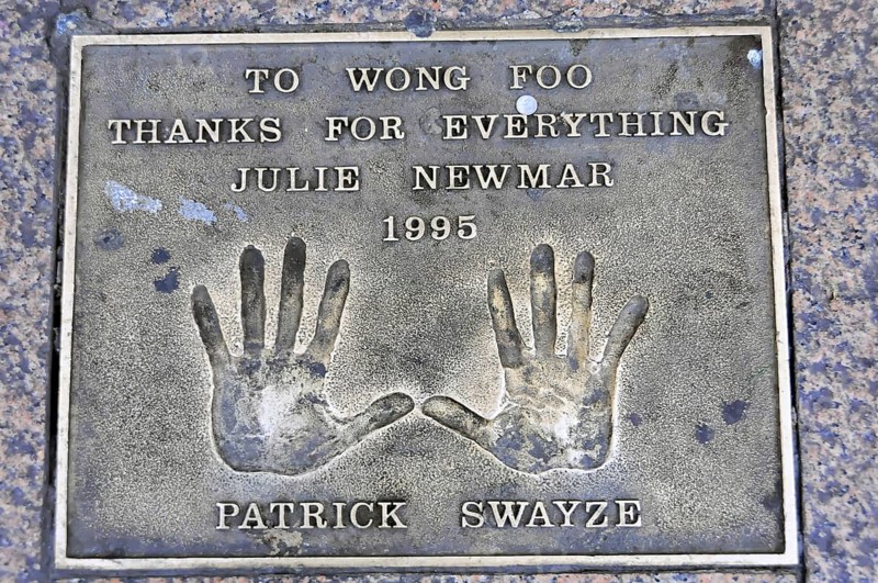 Memorial plaque with handprints and inscription for Patrick Swayze from 1995, London, England, Great Britain