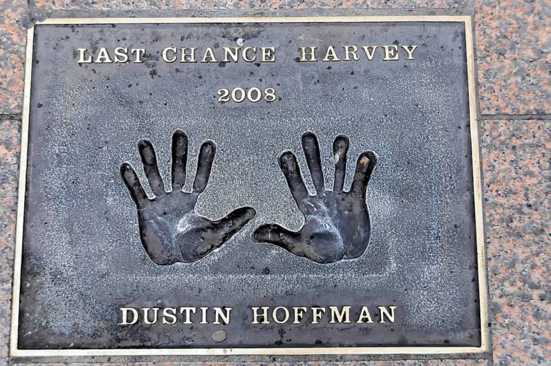 Handprints of Dustin Hoffman for the film Last Chance Harvey on a metal plate, London, England, Great Britain