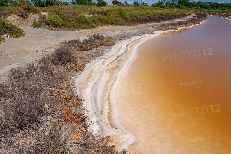 Scenery around Salin-de-Giraud located in in the Camargue area in southern France wich is showing lots of salt evaporation ponds in sunny ambiance