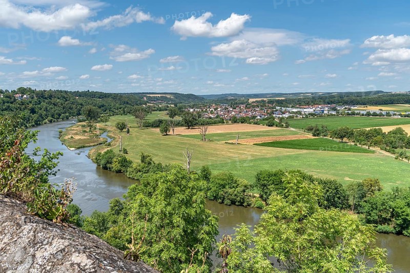 Distant view of Offenau, a town in the district Heilbronn in Southern Germany seen from Bad Wimpfen