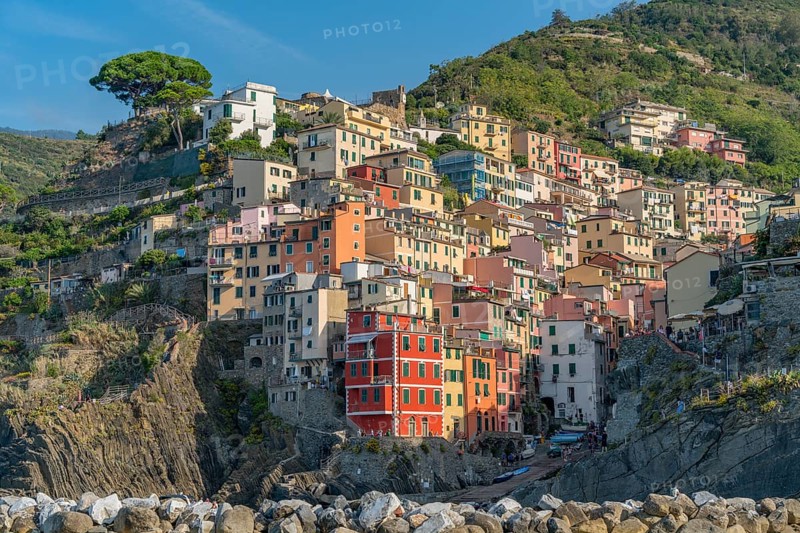Scenery around Riomaggiore, a village at a coastal area named Cinque Terre in Liguria, located in the northwest of Italy