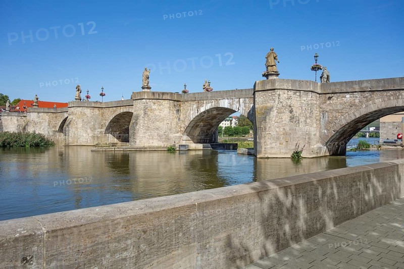 Scenery around the Old Main Bridge in Wuerzburg, a city in the region of Franconia in Bavaria, Germany