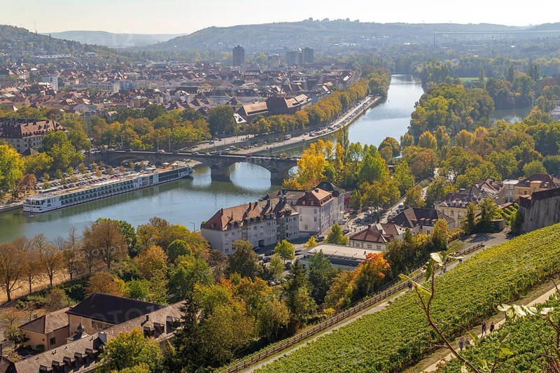 Aerial view of Wuerzburg, a franconian city in Bavaria, Germany