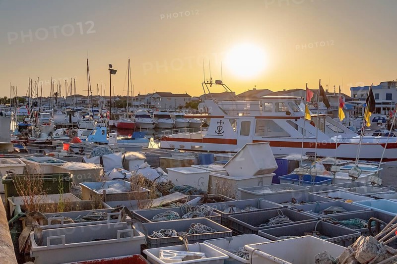 Harbor of Saintes-Maries-de-la-Mer, the capital of the camargue in the south of France at evening time