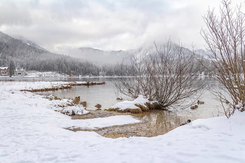 Lake named Hintersee in Bavaria at winter time