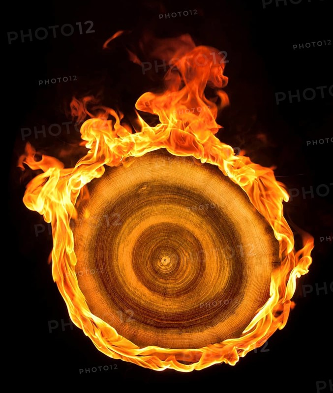 A burning wooden sheave in black back
