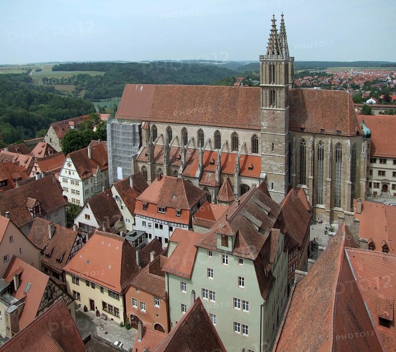 Aerial view of Rothenburg ob der Tauber, a town in Middle Franconia in Bavaria Germany
