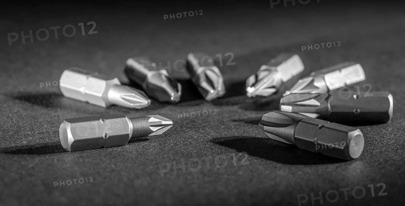 Set of screwdriver bits in dark ambiance