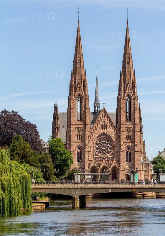 Waterside impression around St Pauls Church in Strasbourg, a city at the Alsace region in France