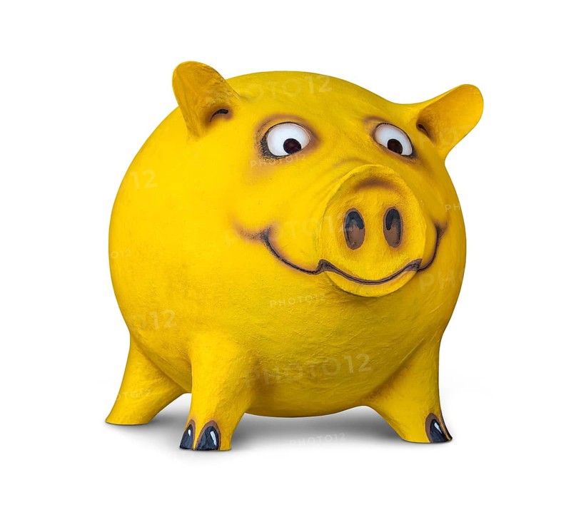 Figure of a funny yellow pig done by me in white back with shadow