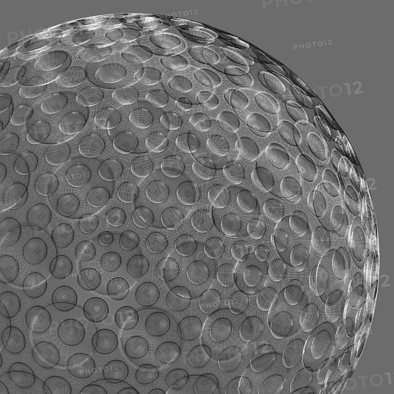 Mesh wire rendering of a golf ball sphere in grey back